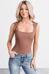 Cross Your Mind Wide Shoulder Straps Bodysuit (Mocha)