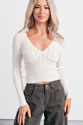 Dreamy Mornings Deep V-Neck Sweater Top (Cream)