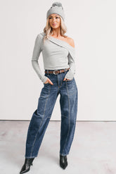 River High Rise Phoenix Textile Barrel Jeans (Dark Wash)