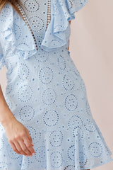 Monica Broderie Anglaise Ruffle Dress Steel Blue