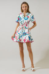 Izzie Floral Drawstring Shift Mini Dress
