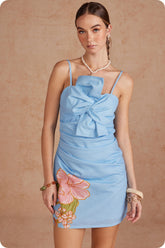 Marina Watercolor Bloom Bow Mini Dress