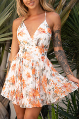 Justice Fitted Waist A-Line Dress Floral Print Orange