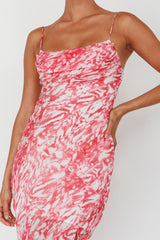 Well Versed Pleated Bust Front Split Dress Swirl Fuchsia