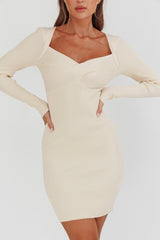 Maribeth Long Sleeve Ribbed Knit Mini Dress Cream