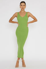 Linzi Lace-Up Back Knit Midi Dress Green