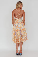 Laney Low Back Cami Strap Midi Dress Floral Orange