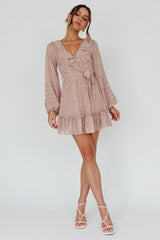 Marcheline Balloon Sleeve Waist Tie Dress Sprinkle Print Pink