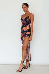 Lake Como Fitted Bodice Side Split Dress Black/Orange