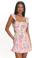 Porcia Tied Back Frill Dress White Multi