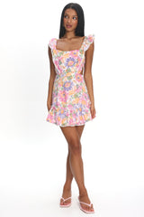 Porcia Tied Back Frill Dress White Multi