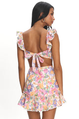 Porcia Tied Back Frill Dress White Multi