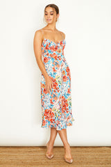 Malibu Gathered Bust Cami Strap Midi Dress Floral Orange