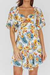 Alpha Cut-Out Bodice Mini Dress Floral White