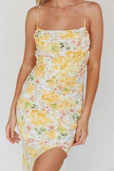Klara Thigh Split Midi Dress Floral Yellow