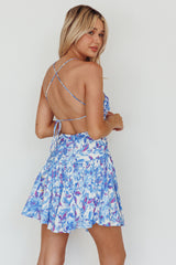 Destination Open Back Mini Dress Floral Blue