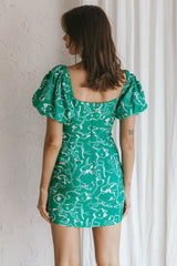 Iseo Puff Sleeve Mini Dress Print Green