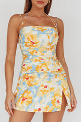 So Cliche Lace-Up Back Mini Dress Floral Orange