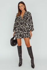 Going Your Way Long Sleeve Mini Dress Floral Black
