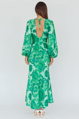 Yessica Balloon Sleeve Midi Dress Floral Green