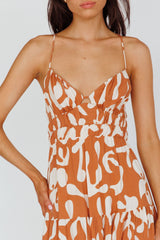 Tiffi Cami Strap Midi Dress Floral Brown