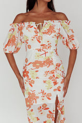 Jalynn Off-Shoulder Split Midi Dress Floral Orange