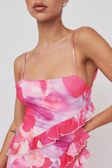 Crush On You Split Ruffle Midi Dress Pink