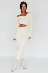 Tamar Long Sleeve One-Shoulder Midi Dress Cream