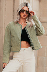Natural Essence Quilted Zip-Up Jacket (Vintage Olive)