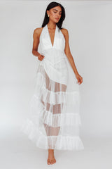 Moonlight Sonata Ruffle Mesh Maxi Dress Hail Spot White