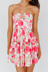 Horizons Frill Trim Mini Dress Floral Pink