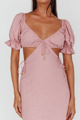 Fancy Free Puff Sleeve Midi Dress Blush