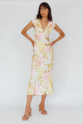 Lucinda Cap Sleeve Twist Back Midi Dress Flower Pink