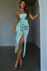 Gianna Strapless Waist Tie Midi Dress Pistachio