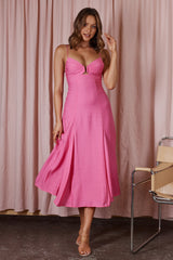 Sunshine Daze Pleated Bust Midi Dress Hot Pink