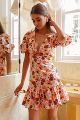 Jemilia Cut-Out Bust Flounce Mini Dress Floral Pink