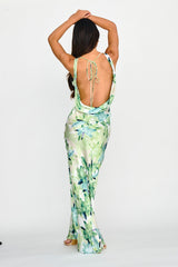 Cassiopeia Open Back Maxi Dress Lily Print Blue