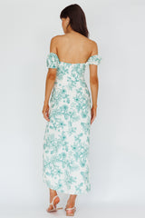 Olivier Off-Shoulder Midi Dress Floral Green