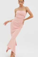 Sharona Strapless Gathered Midi Dress Blush