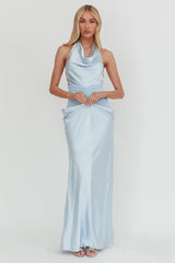 Zynthia Cowl Neck Ruched Waist Maxi Dress Ice Blue