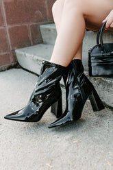 Gloss Boss Pointed Toe Patent Leather Booties (Black)
