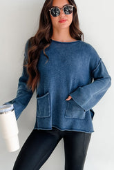 Humor Me Pocketed Sweater Top (Midnight Blue)