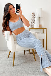 DOORBUSTER Unplugged Mode Cable Knit Flare Pants (Light Blue)
