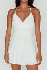 Summer Light Lace-Up Back Romper White