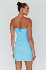 Jordi Foldover Neckline Mini Dress Aqua Blue