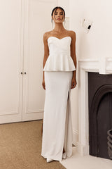 Evergrace Strapless Peplum Maxi Dress Ivory