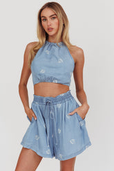 Lovefool Halter Neck Cropped Top Denim