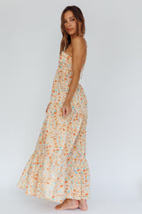 Asiah Halterneck Maxi Dress Flowers Orange