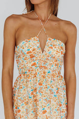 Asiah Halterneck Maxi Dress Flowers Orange