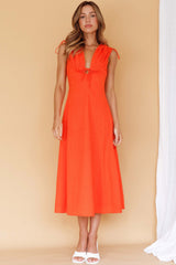 Cape Cod Drawstring Accent Midi Dress Tangerine